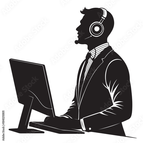 Black Customer Support Silhouette Vector, High Quality Illustration on White Background