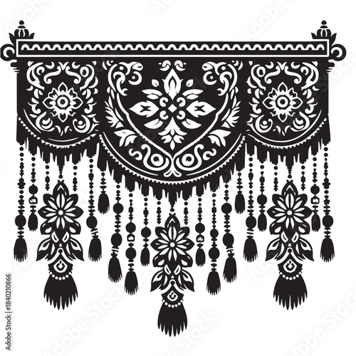 Black Decorative toran (door hangings) Silhouette Vector, High Quality Illustration on White Background