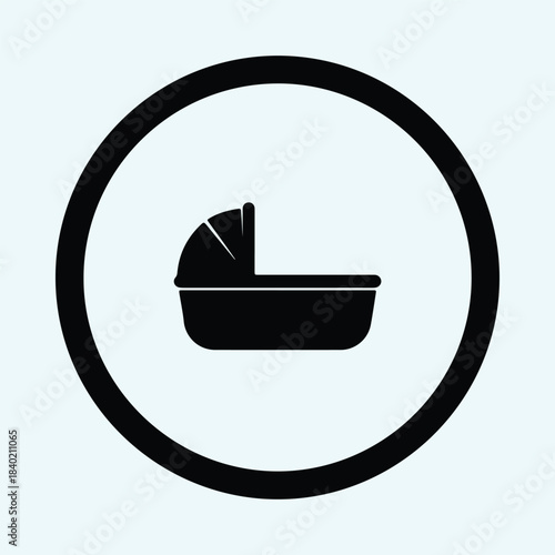 Vector Black Baby Bassinet Carrier Icon Inside Circular Frame silhouette Illustration
