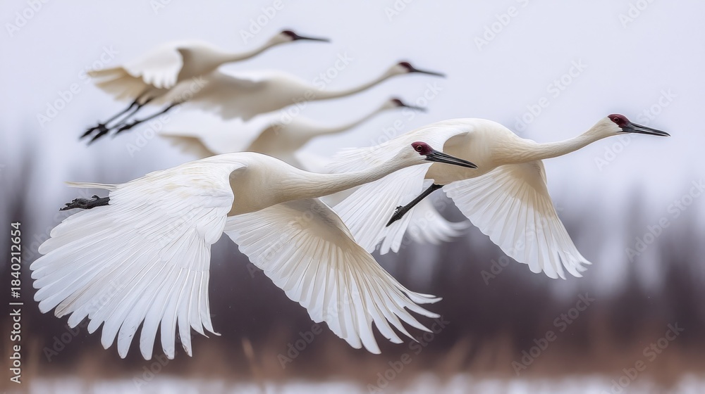 Naklejka premium White birds in flight, wings outstretched