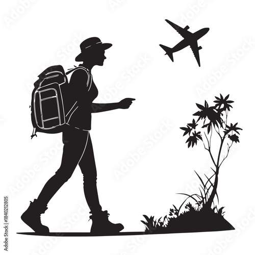 Black tourism travel Silhouette Vector, High Quality Illustration on White Background