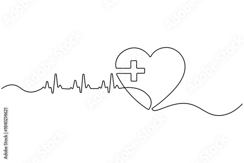 Medical cross heart continuous one line drawing minimalist vector illustration
