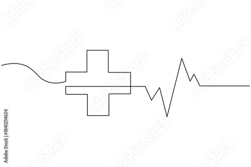 One line healthcare symbol with heartbeat minimalist outline art
