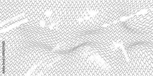 Seamless pattern with black hand drawn doodle wavy lines on white background. Abstract grunge texture. Vector illustration