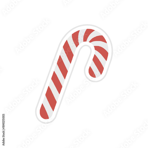 Traditional Christmas Candy Cane Sweet Treat Sticker Isolated