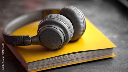 Headphones on yellow book