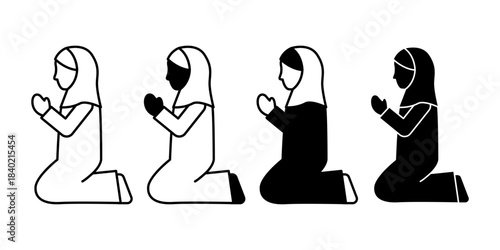 Muslim Woman Praying Black Icon Bundle for Islamic Worship and Spiritual Themes