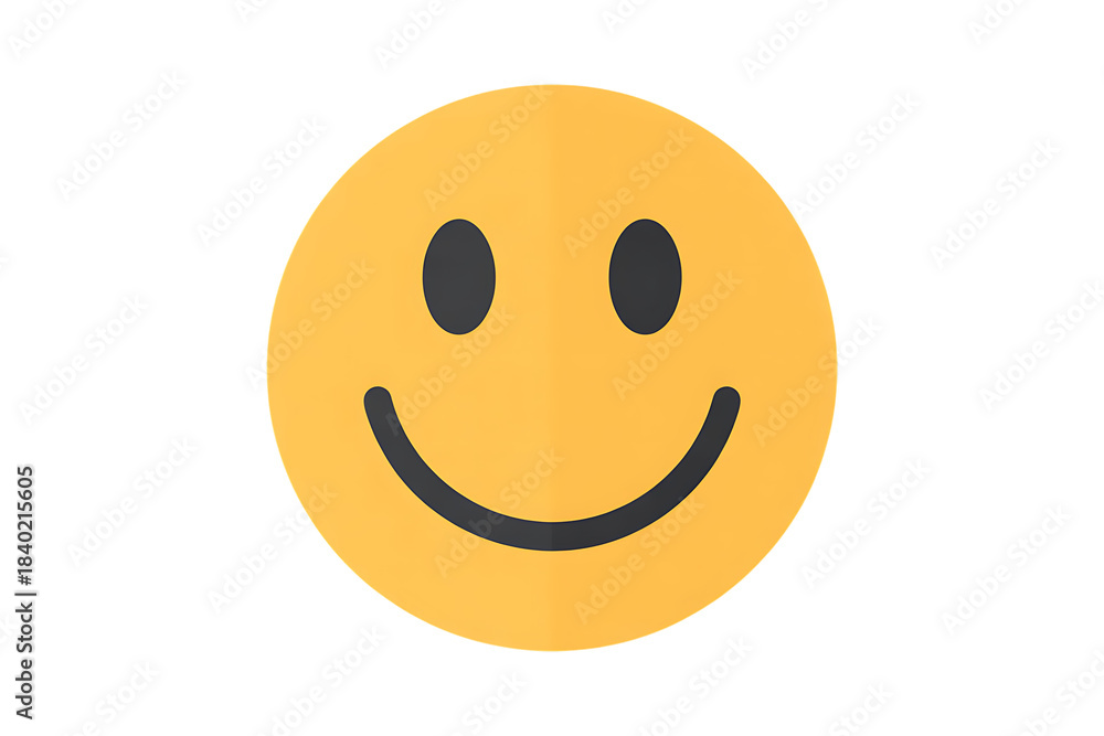 Fototapeta premium Yellow smiley face emoji with black eyes and mouth isolated on white background
