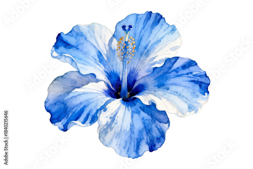 Vibrant Blue Hibiscus Flower in Watercolor Style
