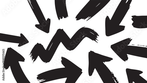 Grunge Hand-Drawn Arrow & Loop Set: Bold Black Brush Stroke Directional Pointers 