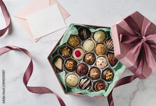 スモーキーカラーの色合いのトリュフチョコのギフトボックス