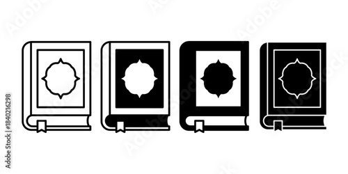 Quran Book Black Icon Bundle for Islamic Holy Scripture Themes