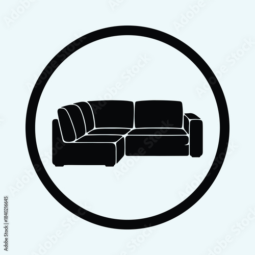 Vector Contemporary black sectional sofa furniture icon graphic element symbol silhouette Illustration