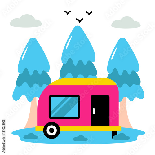 Modern design icon of caravan 