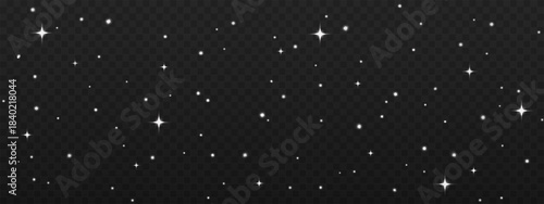 Starry night overlay on a transparent background with glittering white particles and glowing stars
