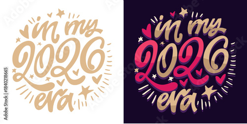 In my new year era - cute hand drawn doodle lettering postcard.  Holly Jolly, Tis the season. 2026