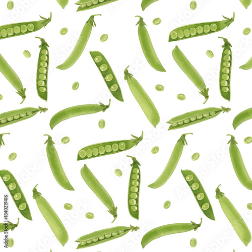 Watercolor-style pea illustration／えんどう豆