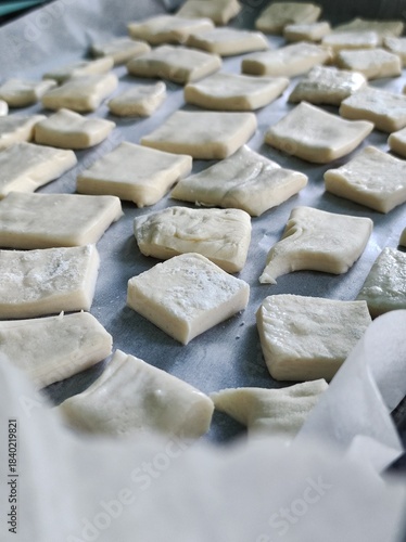 Raw Dough Squares on Baking Tray