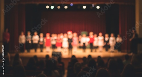 A group of performers on stage taking a bow after a show.