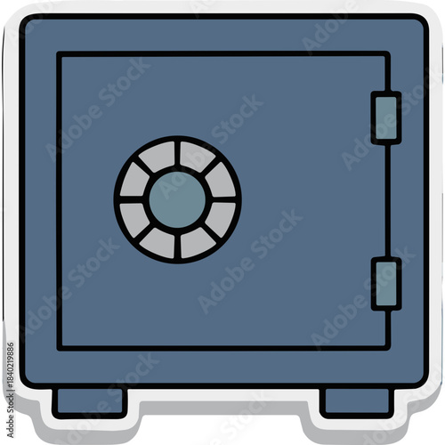 Simple Blue Metal Safe with Combination Lock and Two Hinges on a White Background Secured for Storage of Valuables