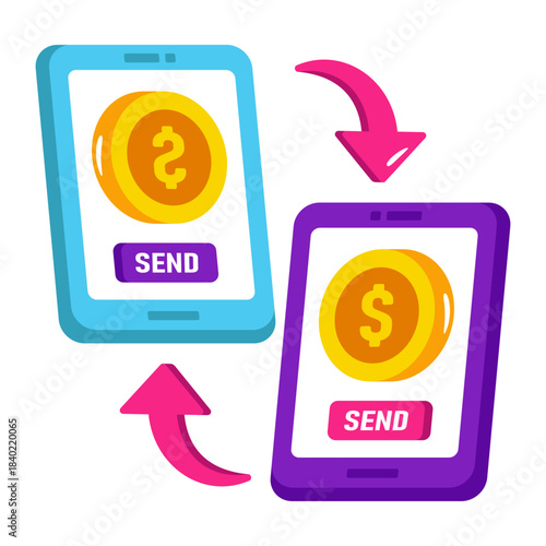 Dollar inside smartphone with arrows, icon of mobile money transfer 