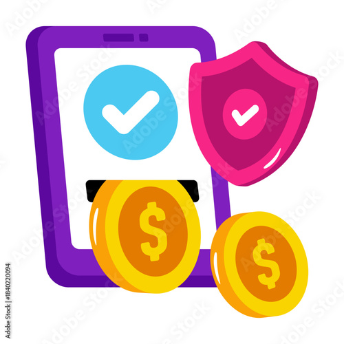 Secure mobile transaction icon, editable vector