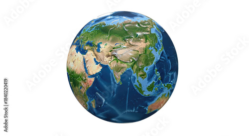 A globe with a map of Asia and the Pacific Ocean, rotating on a white background.