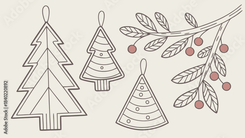 Festive Holiday Ornaments: A charming array of hand-drawn Christmas ornaments adorns the scene. Embrace the elegance of the season with these whimsical illustrations.