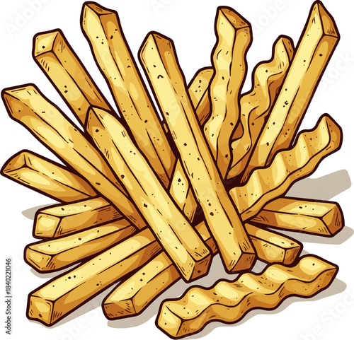 Create a kinds of deferent realistic Golden crispy french fries are piled high, isolated for a clear view vector art with white background..