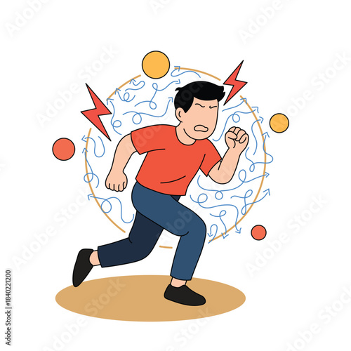 ADHD concept with overwhelmed man running
