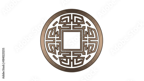 Ancient Chinese Coin with Intricate Geometric Pattern.