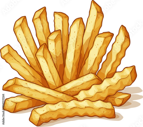 Create a kinds of deferent realistic Golden crispy french fries are piled high, isolated for a clear view vector art with white background..