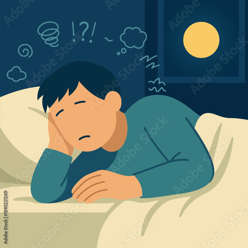 Insomnia concept with man struggling to sleep at night