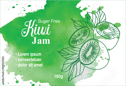 Kiwi jam label design, kiwi design illustration, Product label design template, food label editable vector file print ready, jar label packaging design, EPS format