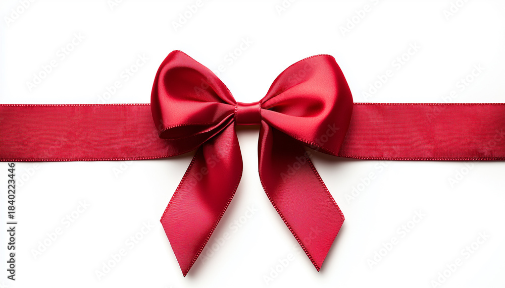 Fototapeta premium Red atlas ribbon bow isolated on white background