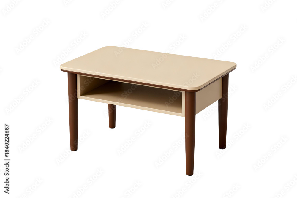 Fototapeta premium A simple rectangular table with a beige top and wooden legs