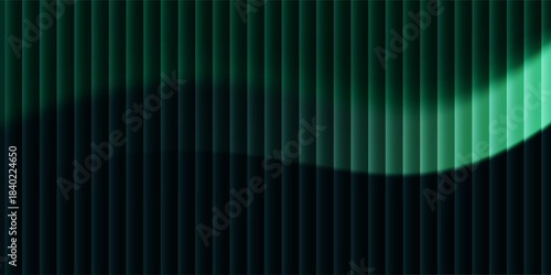 Green reed glass frosted window gradient. Premium corrugated wave texture. Ribbed glass background vector design