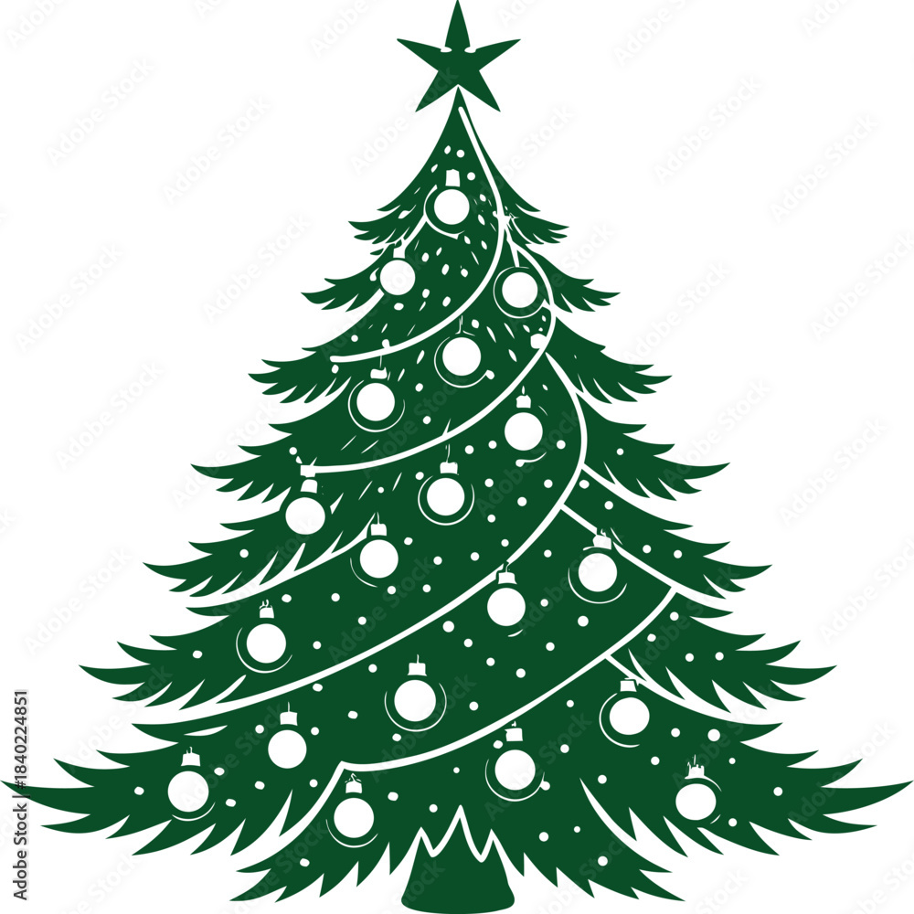 Fototapeta premium Classic Green Christmas Tree with Ornaments and Star