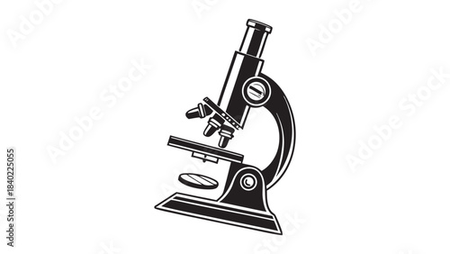 Vintage illustration of a classic laboratory microscope with a slide on the stage