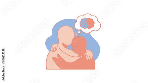 Tender mother and baby embrace in a soft illustrated scene highlighting maternal love and care.