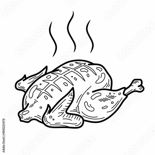 Line art roasted chicken icon illustration