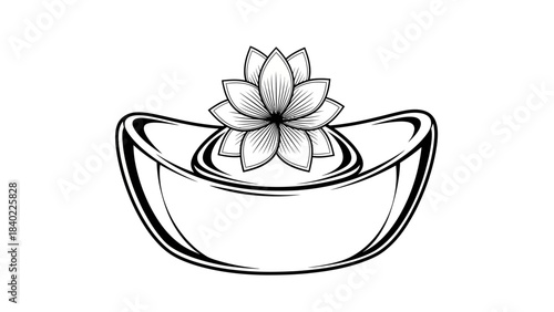 Lotus flower on ancient Chinese gold ingot illustration.
