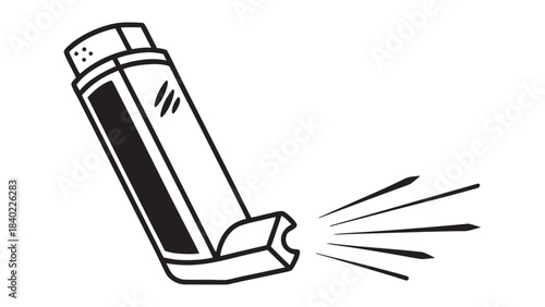 Hand drawn illustration of an asthma inhaler spraying medication for breathing relief