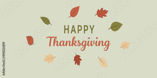 "Happy Thanksgiving" background illustration with autumn leaves and little figures