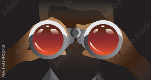 Man observing from darkness with security binoculars