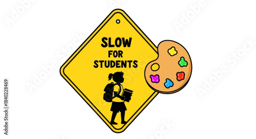 Warning Sign for Students and Artists: Artistic Caution on a Yellow Diamond