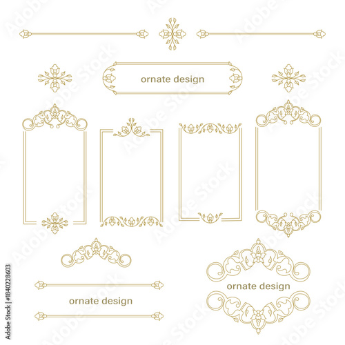 Vector frame for design template. Golden floral borders. Ornate decor for save the date, birthday, greeting card, wedding invitation, leaflet, poster, certificate, thank you message.