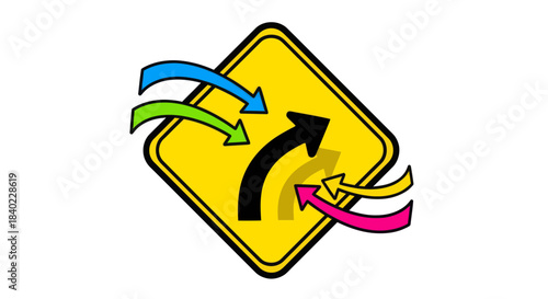 Warning Sign Illustrates Multiple Directions of Traffic and Potential Diversions