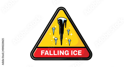Warning Sign Illustrates Danger, Warns of Falling Ice, Acknowledging Hazard Explicitly