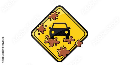 Warning Sign Illustrates Road Hazard Pertaining to Muddy Vehicle Conditions Definitely